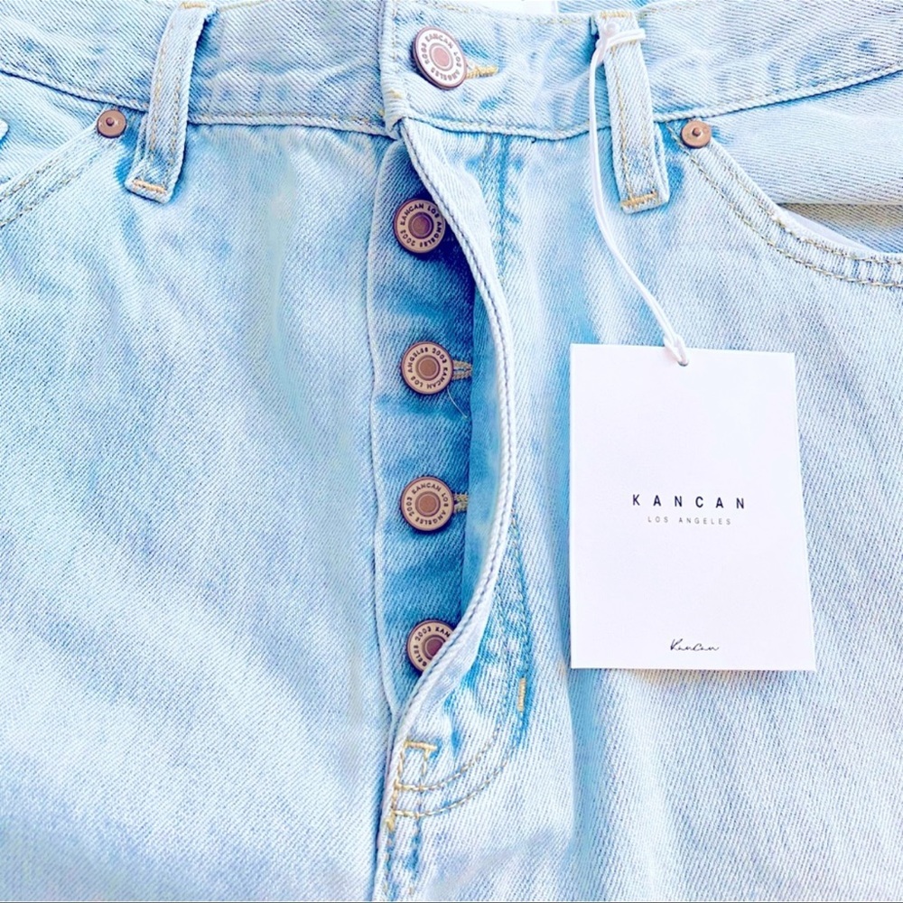 New Kan Can 90s Light Wash High Rise Distressed Wide Leg Denim Jeans - Picture 7 of 10